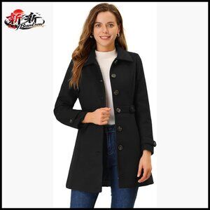 Polyester Pea Coat with Pockets, Fully Lined Overcoat for Winter